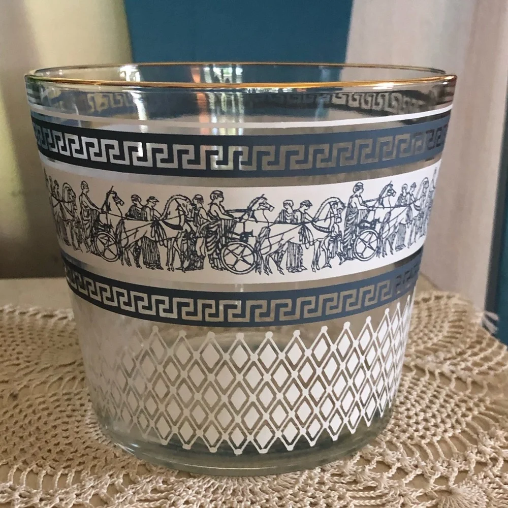 Vintage Jeannette Patrician Egyptian Greek Glass Ice Bucket